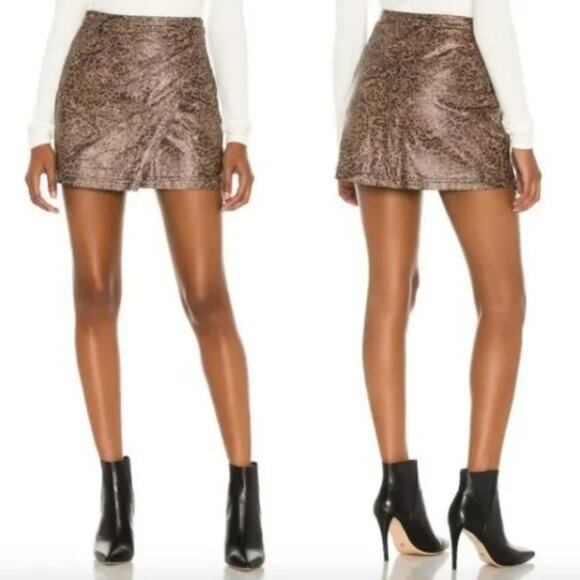 Free People Fake Out Faux Leather Leopard Animal Print Skirt 4 - Picture 1 of 6